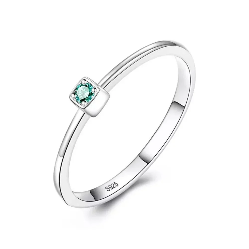925 Silver Aqua Green Thin Ring Size 6 NWT
